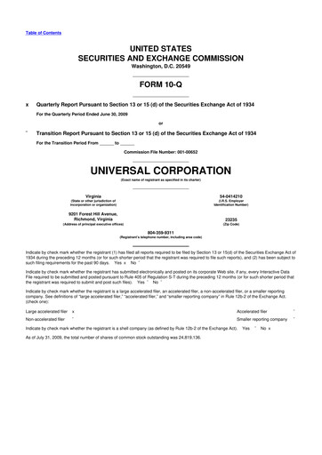 Thumbnail Universal Corporation
 10-Q Quarterly Report FY 
