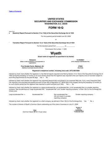 Miniature Wyeth 10-Q Rapport trimestriel  