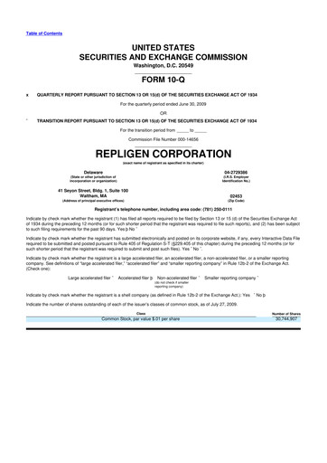 Miniature Repligen
 10-Q Rapport trimestriel  