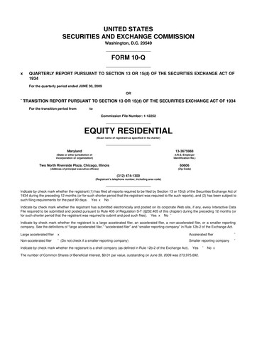 Thumbnail Equity Residential
 10-Q Quarterly Report FY 