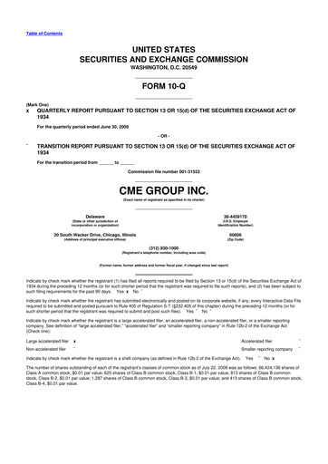 Miniature CME Group 10-Q Rapport trimestriel  
