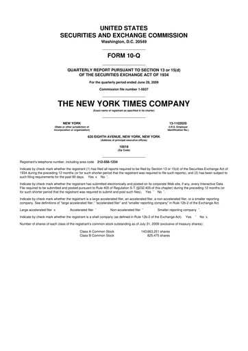 Thumbnail New York Times 10-Q Quarterly Report FY 