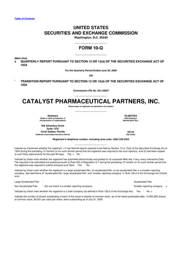 Thumbnail Catalyst Pharmaceuticals 10-Q Quarterly Report FY 