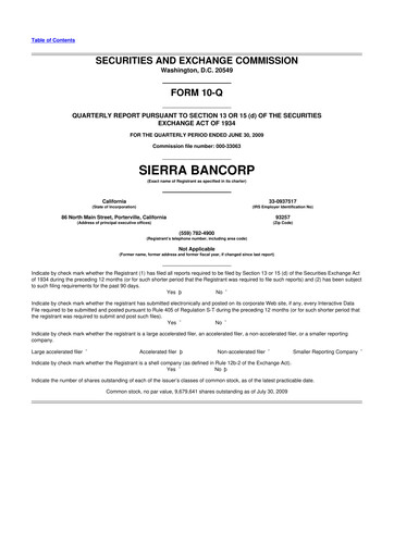 Thumbnail Sierra Bancorp
 10-Q Quarterly Report FY 