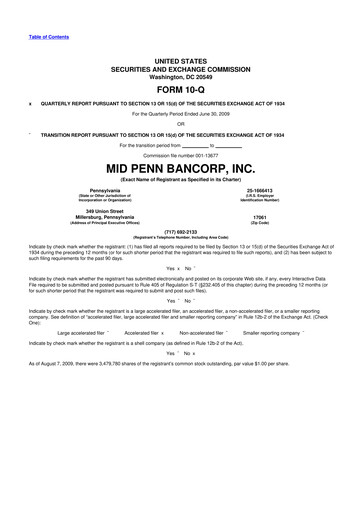 Thumbnail Mid Penn Bancorp 10-Q Quarterly Report FY 