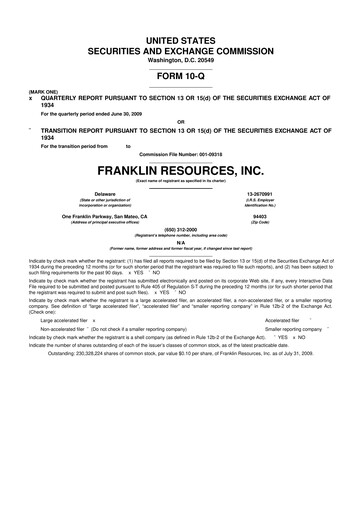 Miniature Franklin Resources 10-Q Rapport trimestriel  