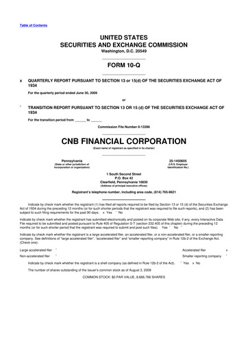 Thumbnail CNB Financial Corp 10-Q Quarterly Report FY 