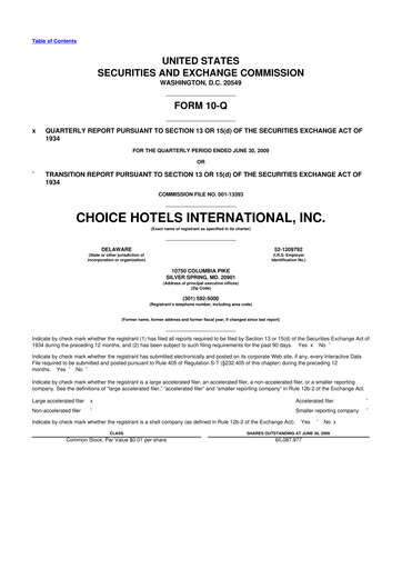 Miniature Choice Hotels International 10-Q Rapport trimestriel  
