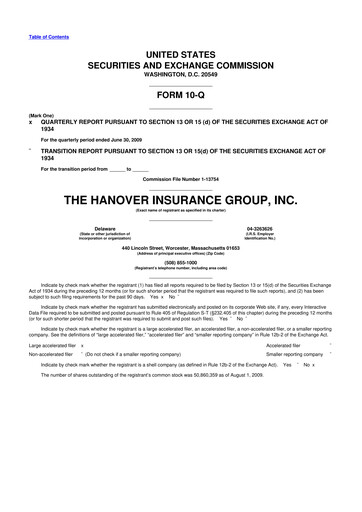Thumbnail Hanover Insurance Group 10-Q Quarterly Report FY 