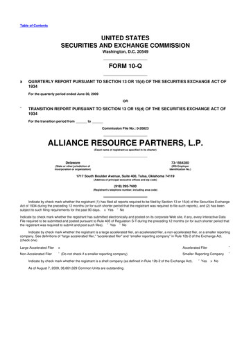 Vorschaubild Alliance Resource Partners 10-Q Quartalsbericht  