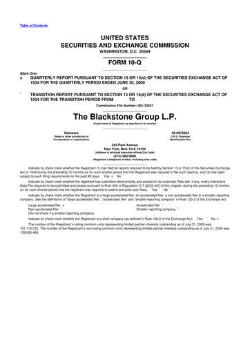 Thumbnail Blackstone Group 10-Q Quarterly Report FY 