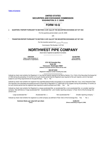 Thumbnail Northwest Pipe Company
 10-Q Quarterly Report FY 