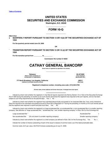 Thumbnail Cathay General Bancorp 10-Q Quarterly Report FY 