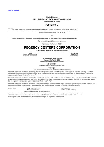 Thumbnail Regency Centers
 10-Q Quarterly Report FY 