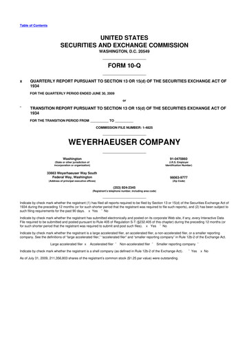 Thumbnail Weyerhaeuser
 10-Q Quarterly Report FY 