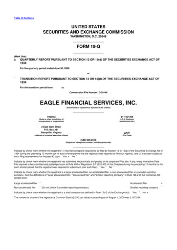 Thumbnail Eagle Financial Services 10-Q Quarterly Report FY 