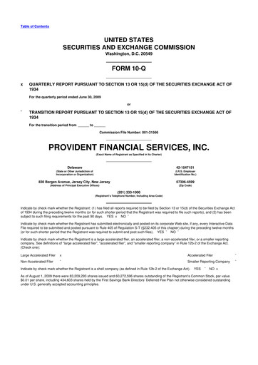 Thumbnail Provident Financial Services 10-Q Quarterly Report FY 