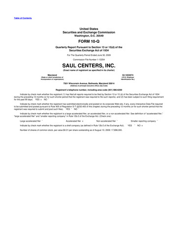 Miniature Saul Centers 10-Q Rapport trimestriel  