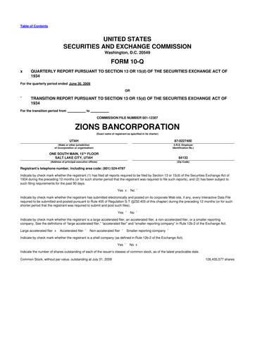 Miniature Zions Bancorporation
 10-Q Rapport trimestriel  