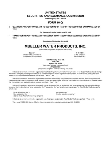 Thumbnail Mueller Water Products
 10-Q Quarterly Report FY 