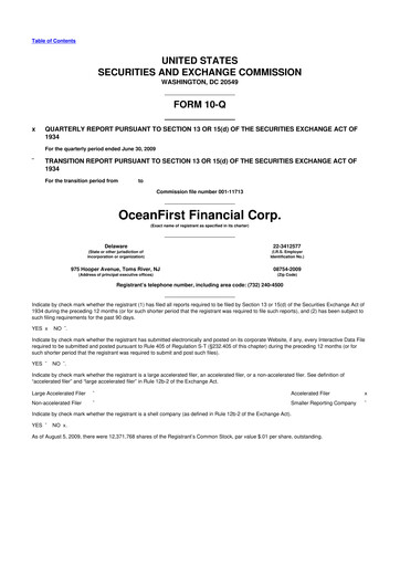 Thumbnail OceanFirst Financial 10-Q Quarterly Report FY 