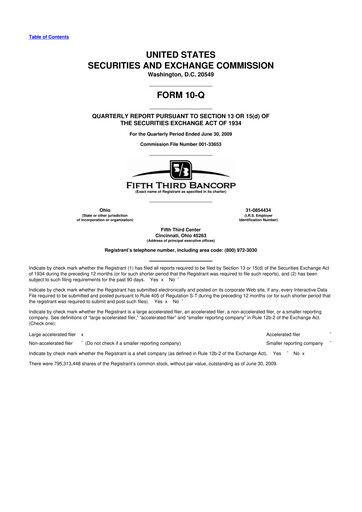 Thumbnail Fifth Third Bank
 10-Q Quarterly Report FY 