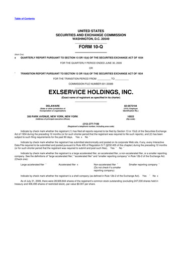 Miniature EXL Service
 10-Q Rapport trimestriel  