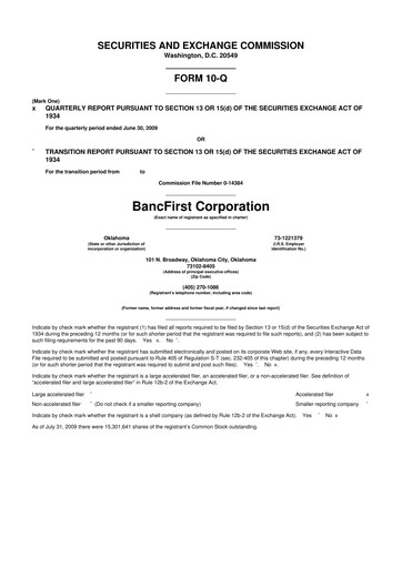 Thumbnail BancFirst 10-Q Quarterly Report FY 