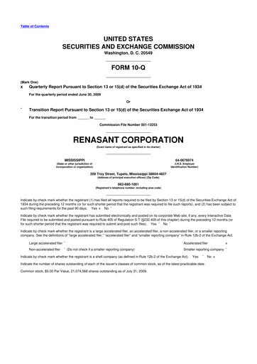 Miniature Renasant Corp 10-Q Rapport trimestriel  