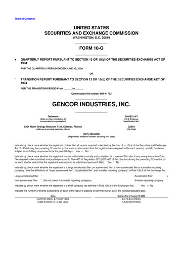 Miniature Gencor Industries
 10-Q Rapport trimestriel  