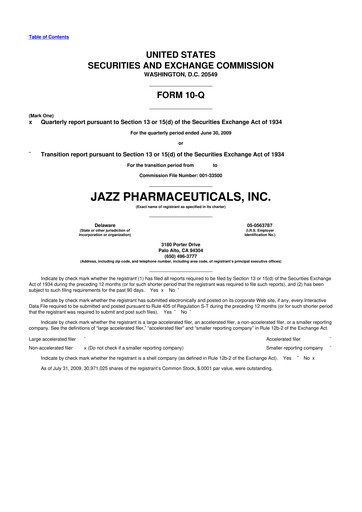 Vorschaubild Jazz Pharmaceuticals 10-Q Quartalsbericht  