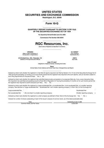 Miniature RGC Resources 10-Q Rapport trimestriel  
