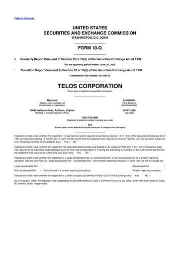 Thumbnail Telos 10-Q Quarterly Report FY 