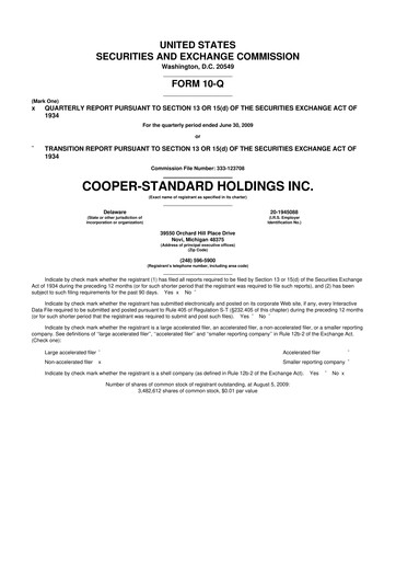 Thumbnail Cooper Standard 10-Q Quarterly Report FY 