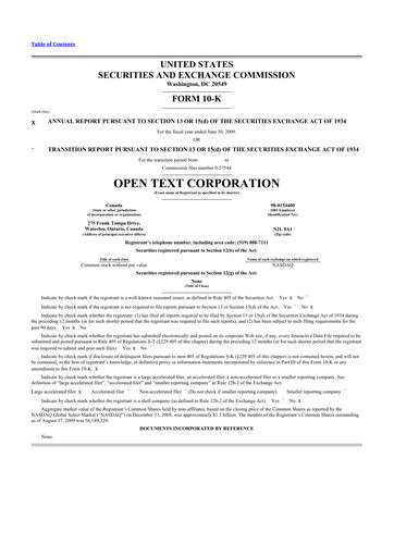 Thumbnail OpenText 10-K Annual Report 