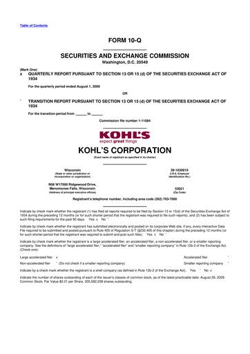 Thumbnail Kohl's
 10-Q Quarterly Report FY 