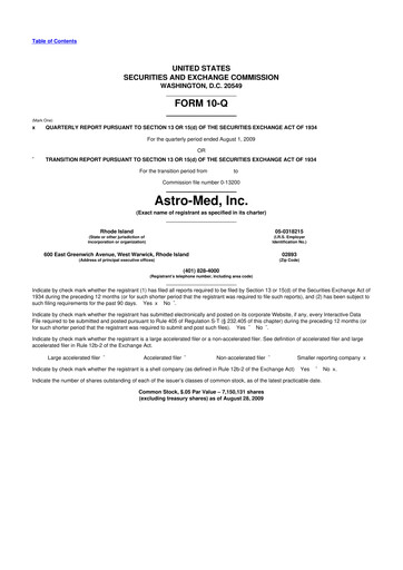 Miniature AstroNova, Inc. 10-Q Rapport trimestriel  