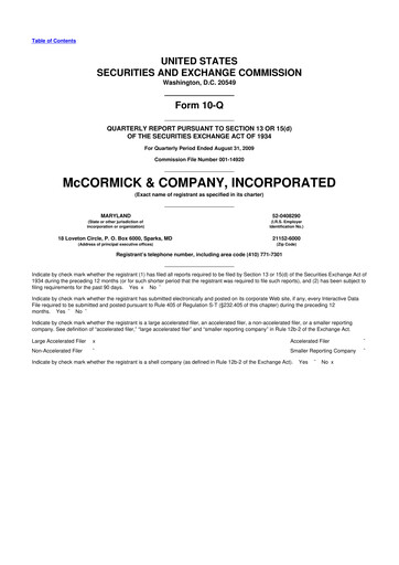 Thumbnail McCormick & Company
 10-Q Quarterly Report FY 