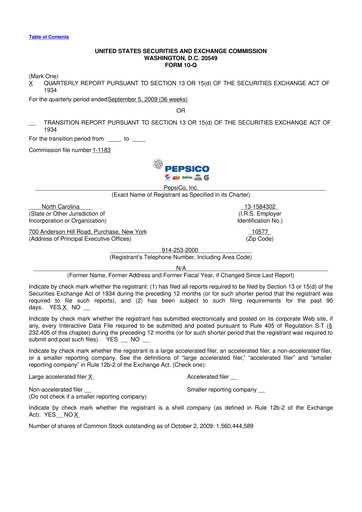 Miniature Pepsico 10-Q Rapport trimestriel  