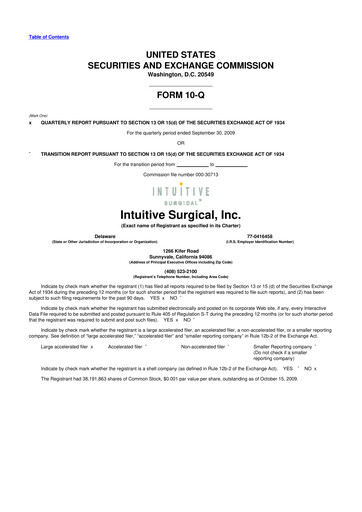 Thumbnail Intuitive Surgical 10-Q Quarterly Report FY 