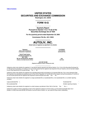 Vorschaubild Autoliv 10-Q Quartalsbericht  