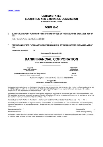 Thumbnail BankFinancial 10-Q Quarterly Report FY 