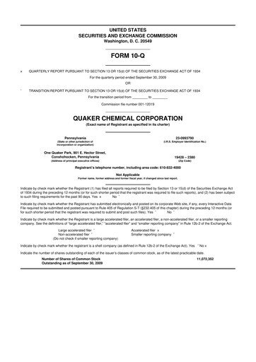 Miniature Quaker Houghton 10-Q Rapport trimestriel  