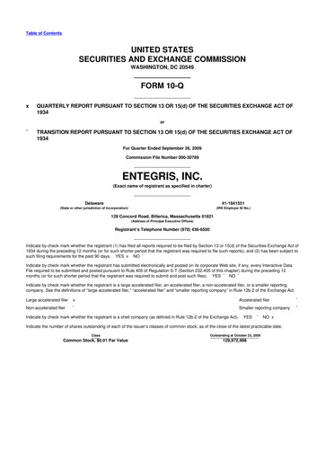 Miniature Entegris 10-Q Rapport trimestriel  