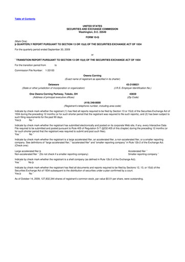 Miniature Owens Corning
 10-Q Rapport trimestriel  