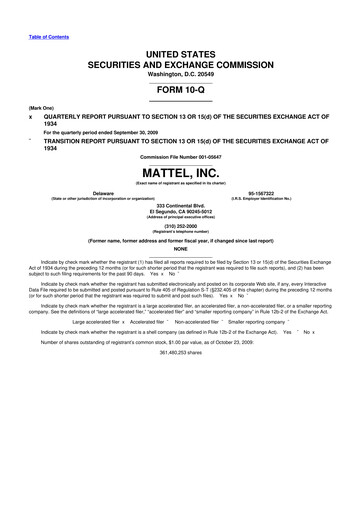 Thumbnail Mattel
 10-Q Quarterly Report FY 