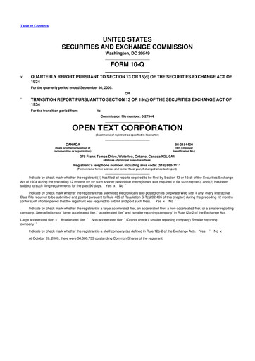 Thumbnail OpenText 10-Q Quarterly Report FY 