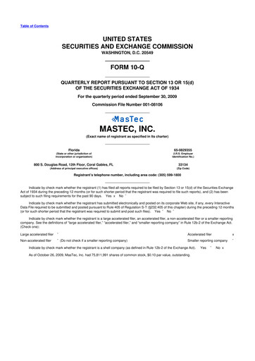 Miniature MasTec 10-Q Rapport trimestriel  