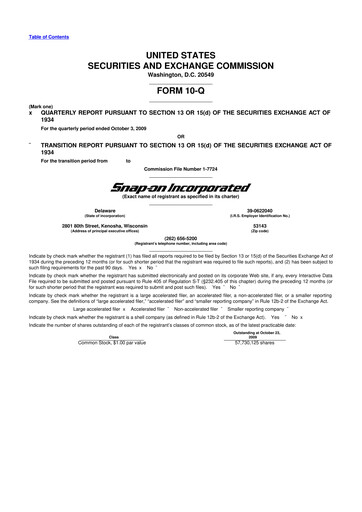 Miniature Snap-on 10-Q Rapport trimestriel  