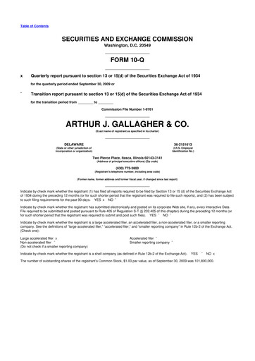 Thumbnail Arthur J. Gallagher & Co.
 10-Q Quarterly Report FY 
